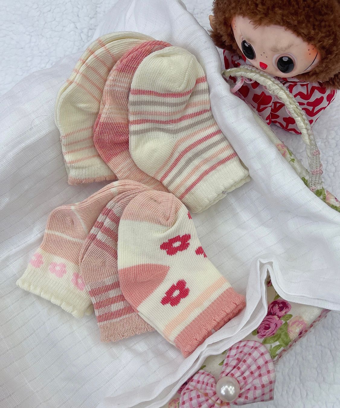 6 pares de calcetines 100% algodón con diseño niña