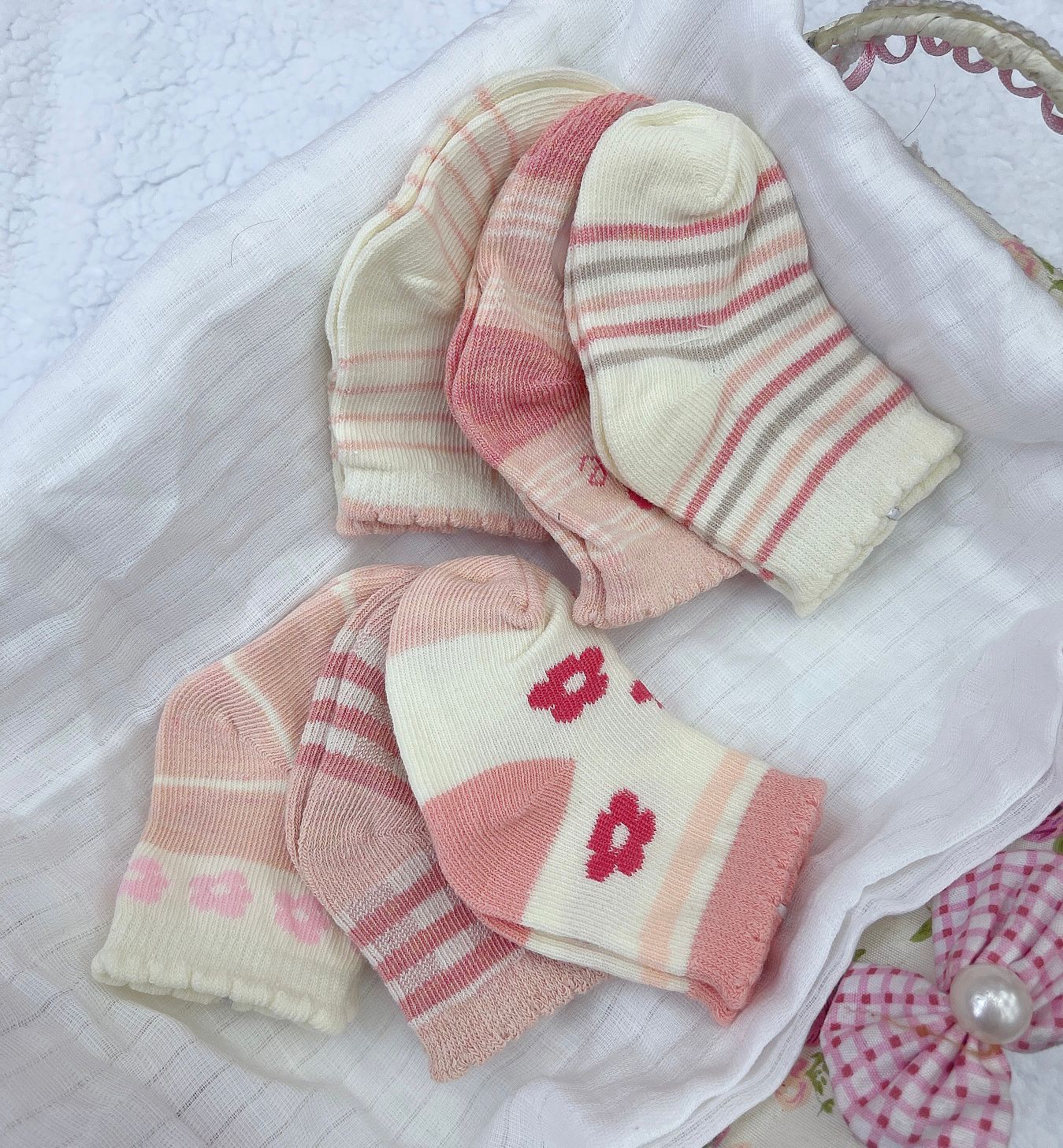 6 pares de calcetines 100% algodón con diseño niña