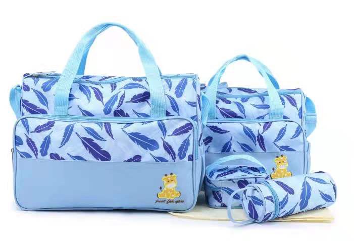 Bolso maternal 5 piezas con diseño de hojas distintos colores