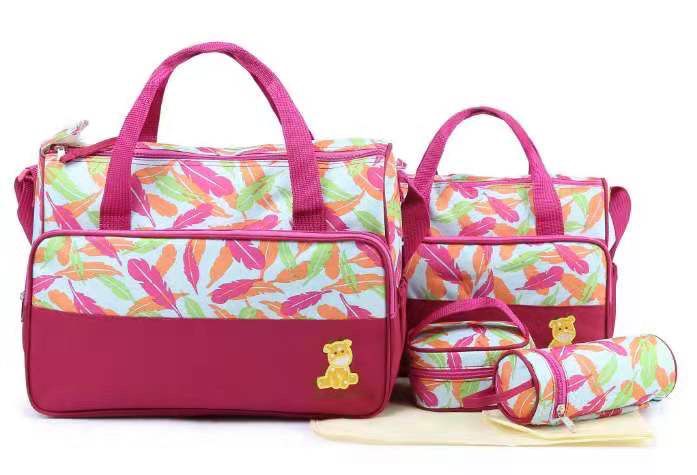 Bolso maternal 5 piezas con diseño de hojas distintos colores