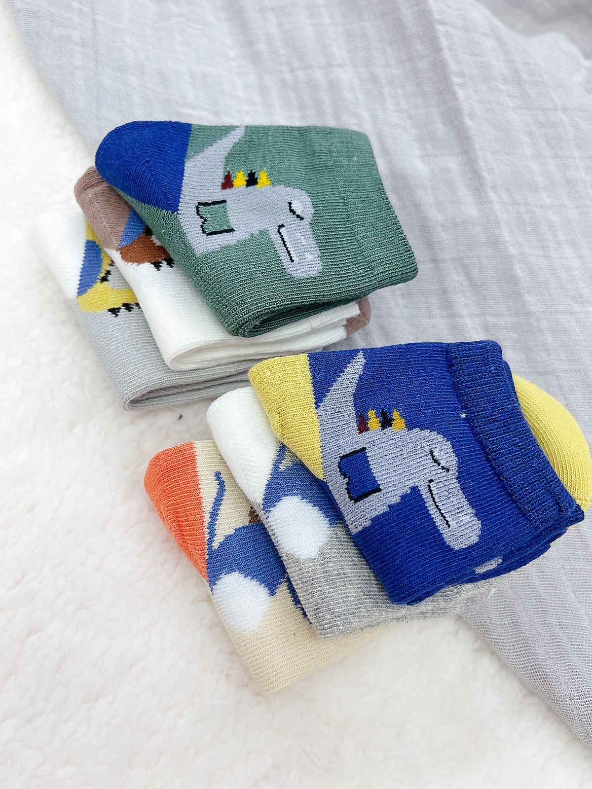 6 pares de calcetines 100% algodón con diseño de dinosaurio