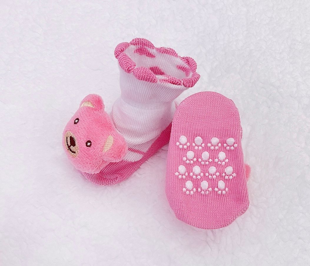4 pares surtidos de calcetines de algodón tipo botines con diseño en 3D y antideslizante (niña)