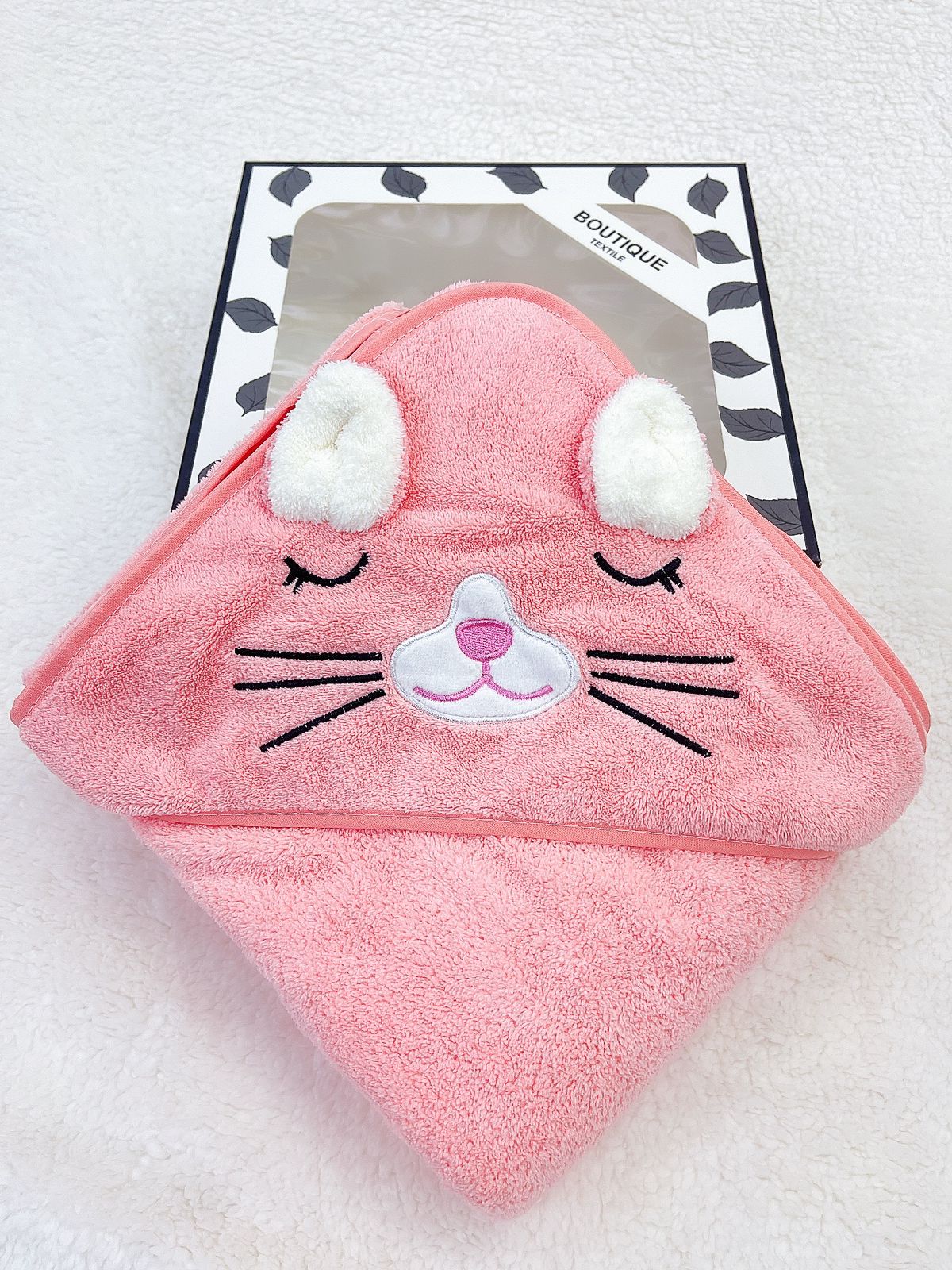Toalla con diseño de animalito y capucha de 95 x 95 cm en caja de regalo