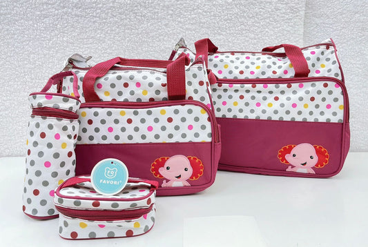 Bolso maternal 5 piezas con diseño de lunares color burdeo
