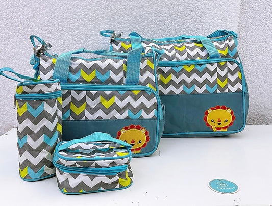 Bolso maternal 5 piezas con diseño zigzag color celeste