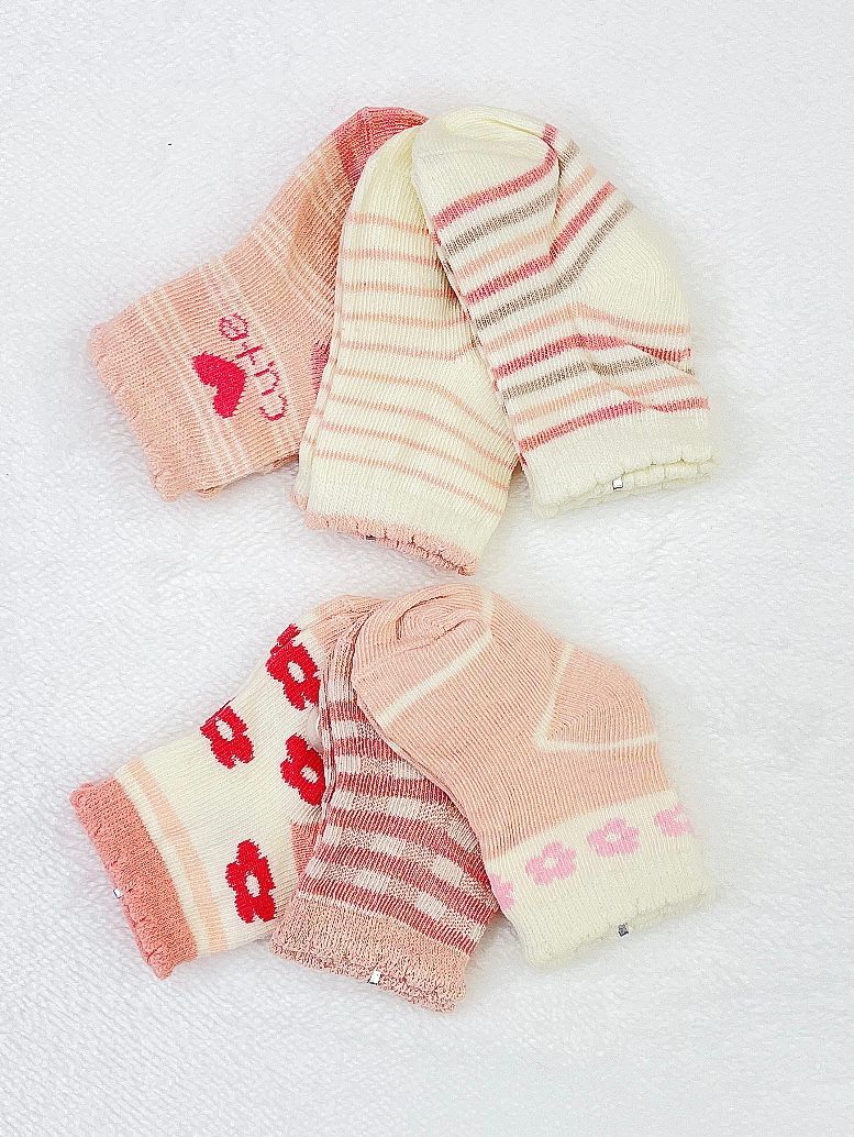 6 pares de calcetines 100% algodón con diseño niña
