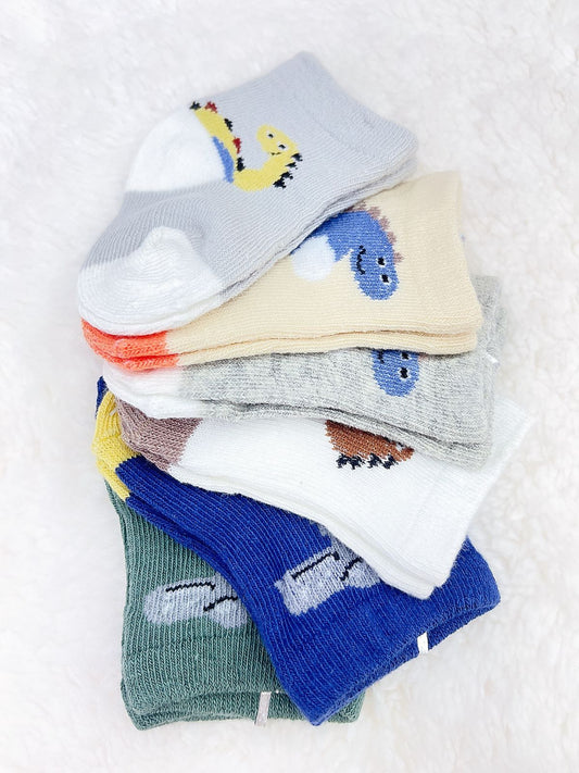 6 pares de calcetines 100% algodón con diseño de dinosaurio
